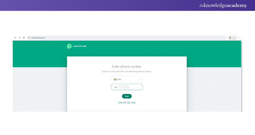 WhatsApp account's phone number and click 'Next' WhatsApp account's phone number and click 'Next'