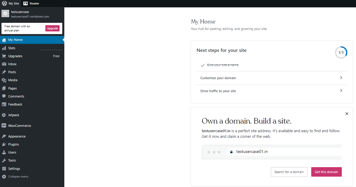 WordPress dashboard
