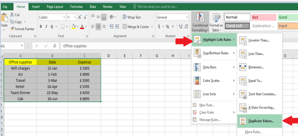 conditional formatting to find duplicates