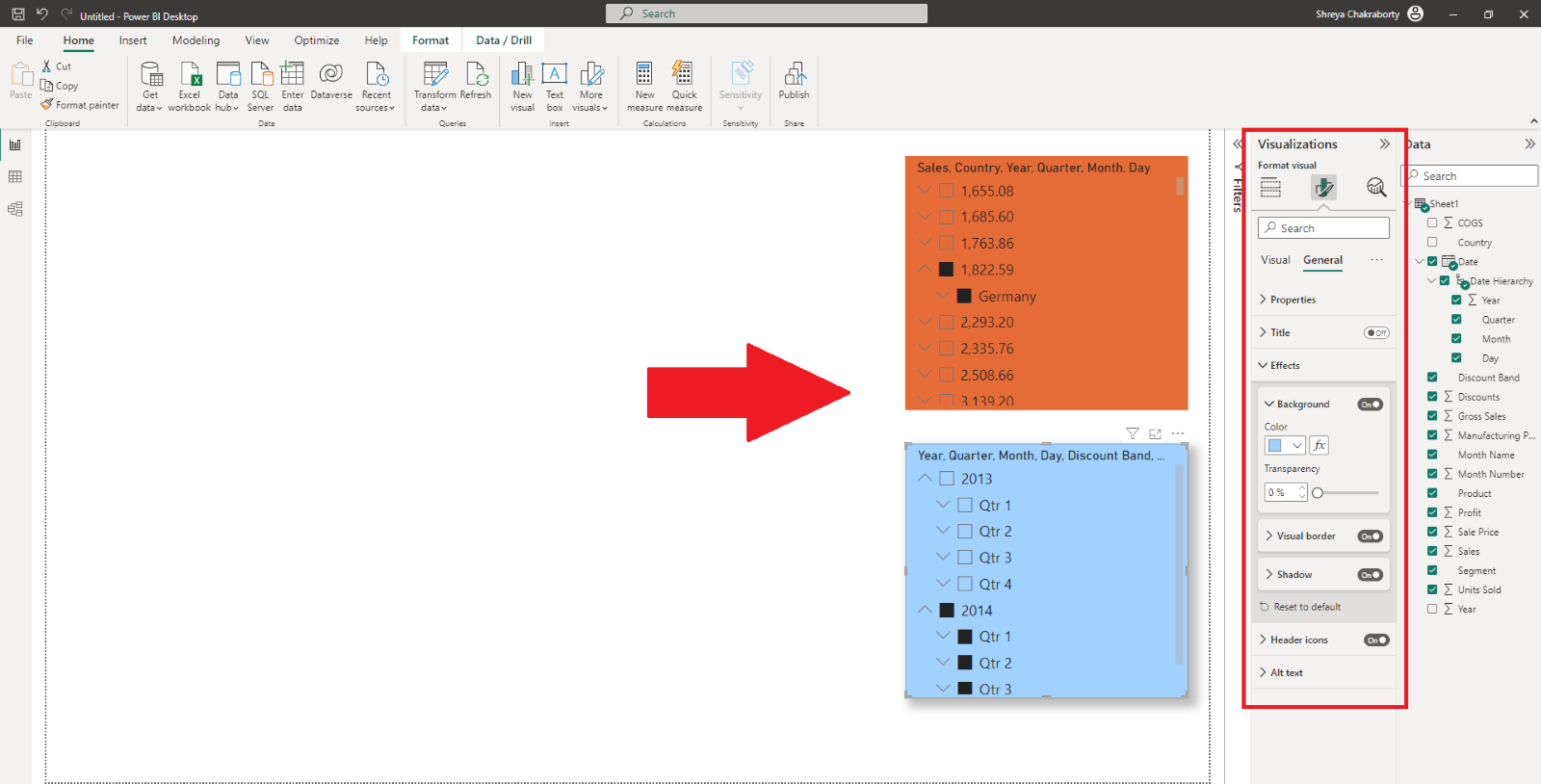 how to format a Power BI Slicer
