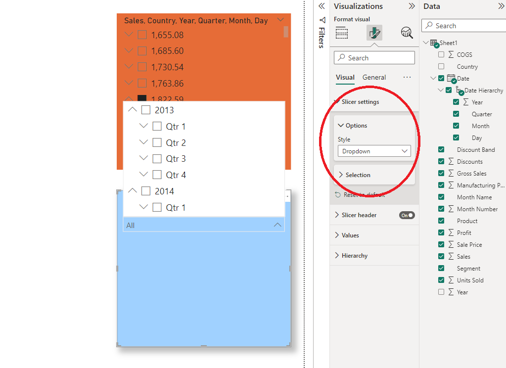 how to format a Power BI Slicer