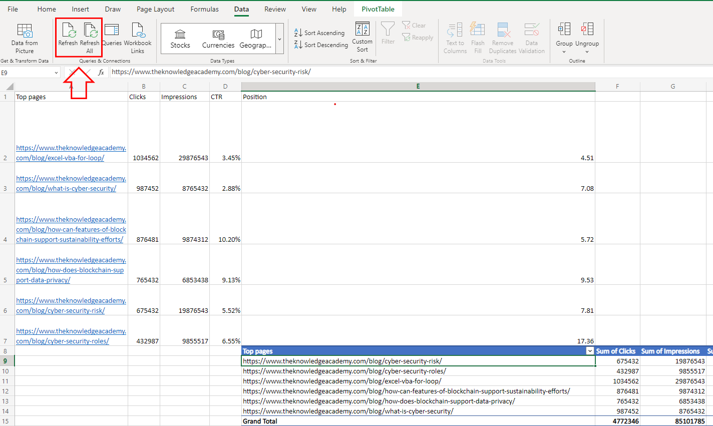 Refresh a Pivot Table in Excel